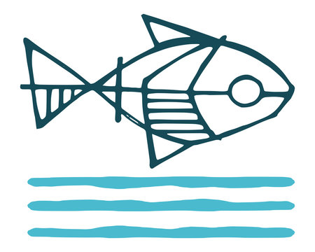 Fish and water symbol vector ink illustration