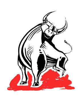 Bull silhouette hand drawn ink illustration