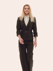 confident business woman walking forward.