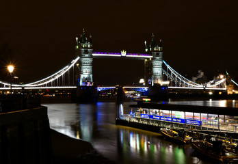 Fototapeta na wymiar Great Britain, London, Tower Bridge at night, long exposure, Night photography