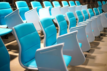 Fototapeta premium Lecture chairs in empty lecture hall.