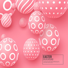 Abstract Easter pink background. Decorative 3d eggs. Vector illustration.