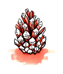 The sketch marker is an abstract pine cone of pink color. Hand-drawn.