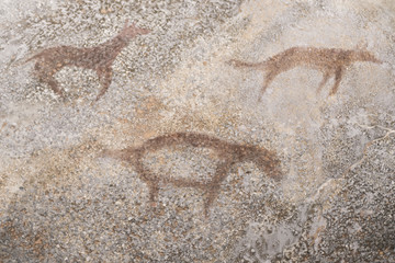 An image of ancient animals on the wall of the cave.