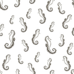 Obraz premium Vector seamless pattern with seahorse.