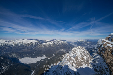 Fototapeta premium Snowy Winter View From the Zugspitze To Frozen Lake Eibsee