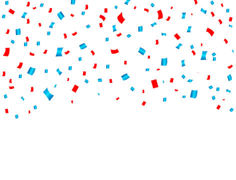 USA celebration red and blue confetti falling. Concept in national colors for American independence day, celebration event & birthday isolated on white background. Vector illustration.