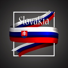 Slovakia flag. Official national colors. Slovakian 3d realistic ribbon. Isolated waving vector glory flag stripe sign. Vector illustration background. Icon emoji design with frame.