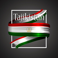 Tajikistan flag. Official national colors. Tajikistan's 3d realistic ribbon. Isolated waving vector glory flag stripe sign. Vector illustration background. Icon emoji design with frame.