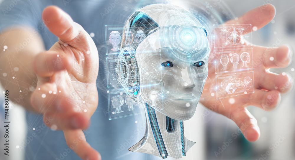 Fototapete businessman using digital artificial intelligence interface 3d rendering