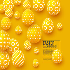 Abstract Easter yellow background. Decorative 3d eggs. Vector illustration.