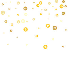 Gold bitcoins. Confetti celebration. Festival decor. Vector illustration