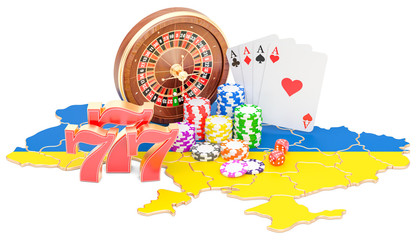 Casino and gambling industry in Ukraine concept, 3D rendering