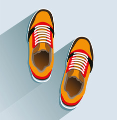 Sneakers. Sneakers in flat style. Sneakers top view. Fashion sneakers. Fashion sneakers orange. Vector illustration Eps10 file