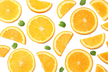 healthy food. sliced orange isolated on white background top view