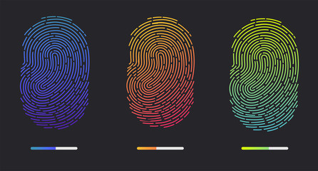 Fingerprints. Illustration of the fingerprint of different colors on a black background. Vector illustration Eps10 file
