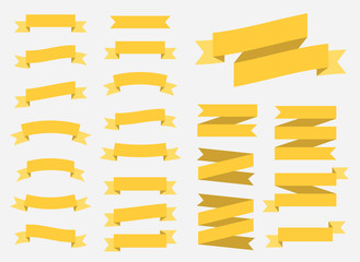 Vector ribbons banners isolated on White background. Set of 22 yellow ribbons banners