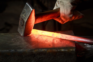 red-hot glands in the work of a blacksmith