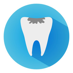 Tooth Caries long shadow vector icon. Style is a flat tooth caries on blue background