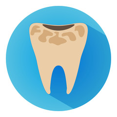 Tooth Caries long shadow vector icon. Style is a flat tooth caries on blue background