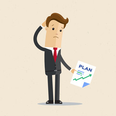 Businessman take a business plan in hand. Vector flat