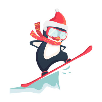 penguin snowboarder at jump