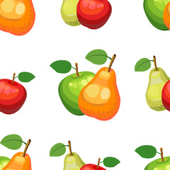 Hand drawn apples and pears seamless pattern on white background, vector illustration