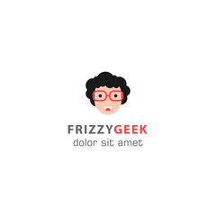 Frizzy geek, geek smile. Vector logo template