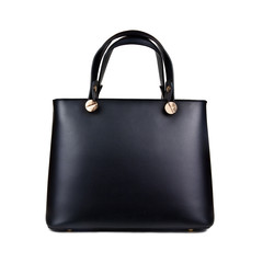 black leather handbag isolated on white background