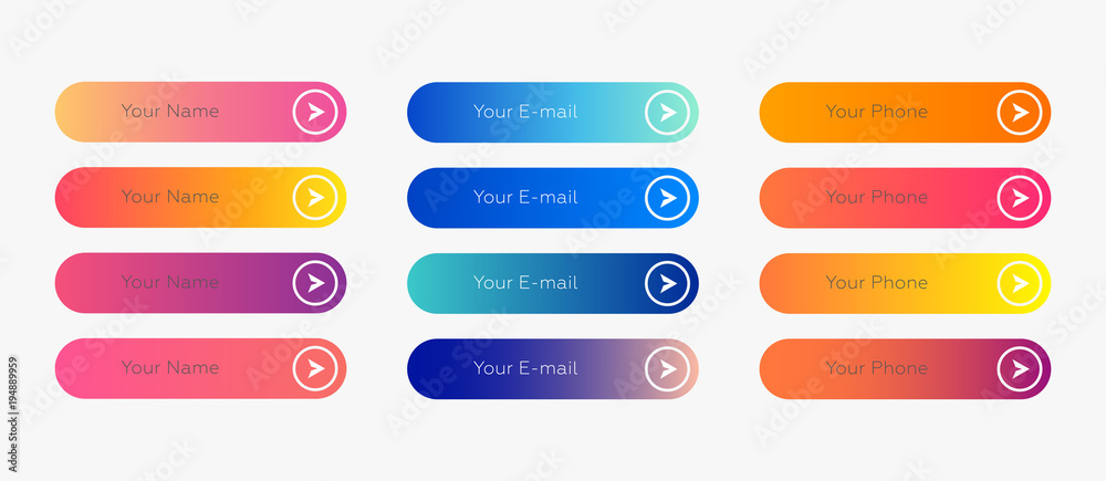 Wall mural web buttons flat design template with color gradient and thin line outline style. vector isolated re