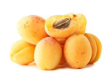 Ripe apricots isolated on white background