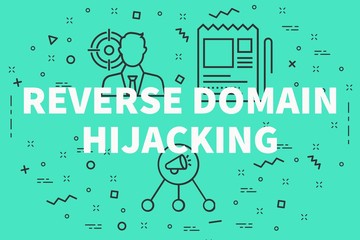 Conceptual business illustration with the words reverse domain hijacking