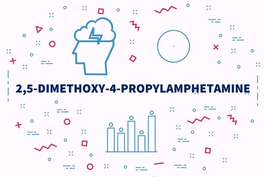 Conceptual business illustration with the words 2,5-dimethoxy-4-propylamphetamine