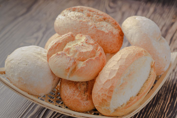 homemade buns on a wooden background