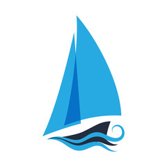 The ship is on the waves. Sailboat. Logo for a tourist company, for water competitions, for tourism.