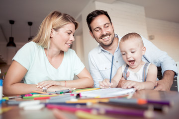 Fototapeta premium Happy family drawing
