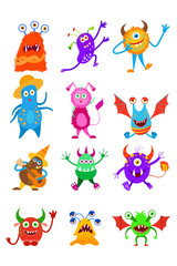 Obraz na płótnie Canvas Funny fantasy monster collection. Fairy monster set. Decorative element for your design for Halloween, cards and other.