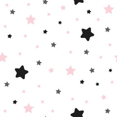 Cute seamless pattern with pink and black stars.