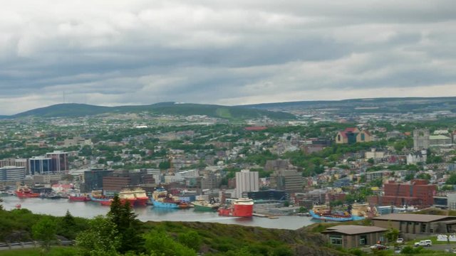 St Johns harbor and boats from Signal Hill at Newfoundland Canada