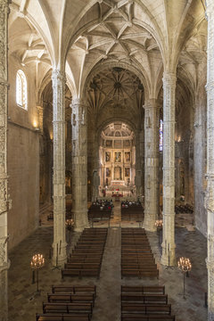 interior of the church of the Jeronimos Monastery in Lisbon, Portugal, Europe