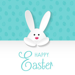 Happy Easter - poster with cute bunny and wishes. Vector.