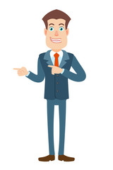 Businessman pointing something beside of him