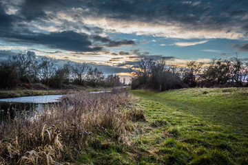 Coombe Hill Canal, Near Cheltenham At Sunset.