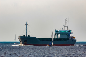Grey cargo ship