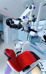 Dental microscope on the background of modern dentistry. Medical equipment