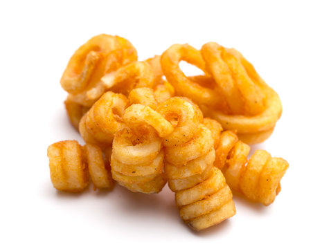Seasoned Curly Fries on a White Background
