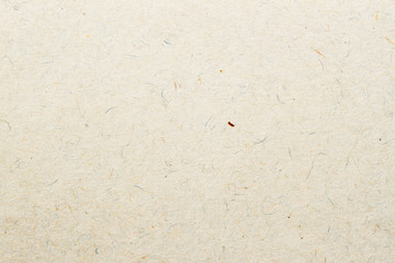 Texture of old organic light cream paper. Recyclable material with small brown and and blue inclusions of cellulose fragments, stubble, nap, hair. Backdrop for design