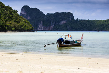 Long tail boat on Phi Phi Islands, Thailand.An exotic place.