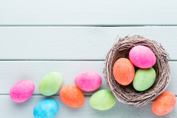 Pastel Easter eggs background. Spring greating card.