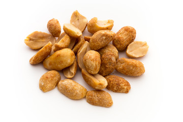 Peeled peanuts on the isolated background.